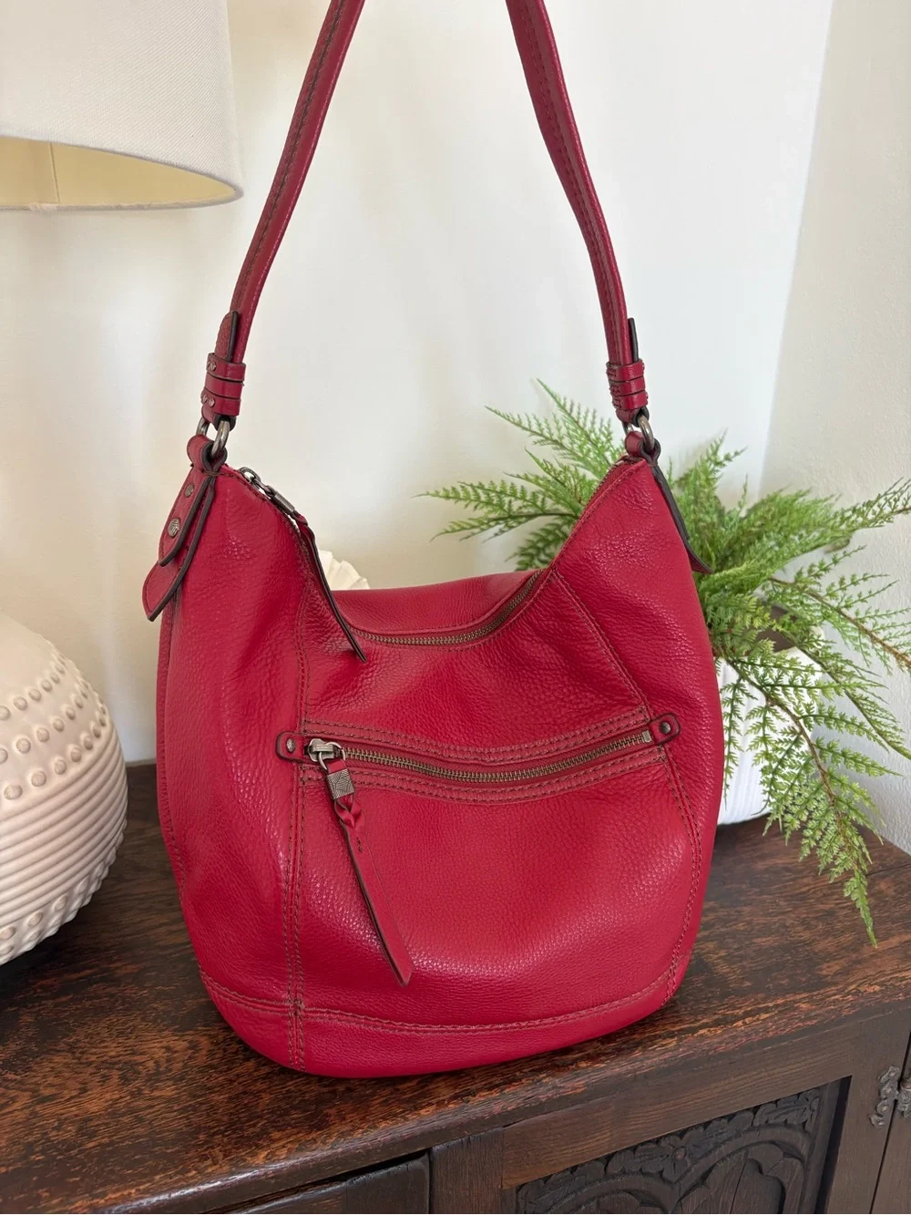 The Sak Sequoia Red Leather Shoulder Hobo Bag